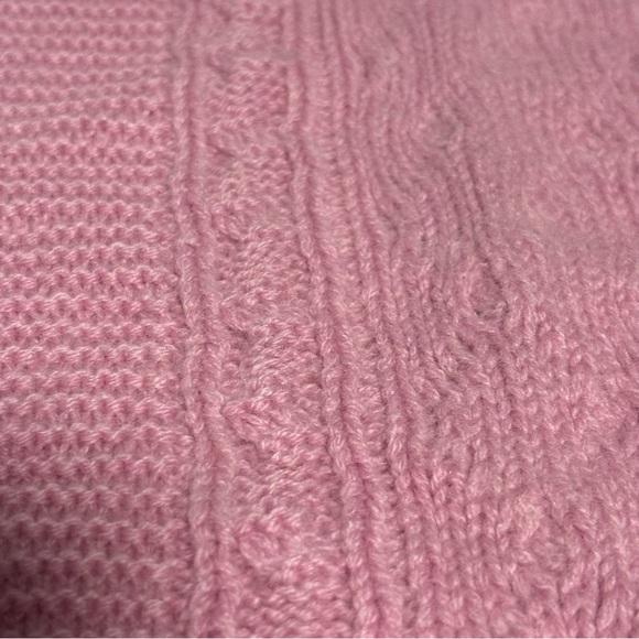 Mariele Waithe 100% CASHMERE fringed cable-knit scarf Cozy Pink Soft Girl 8X66 - Picture 11 of 13